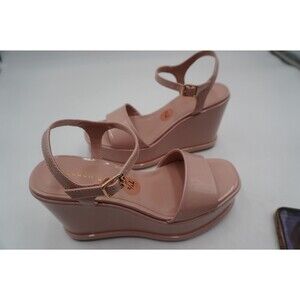 Madden Girl Women's Size 7.5 M Nude Patent Platform Wedge Sandals Ankle Strap